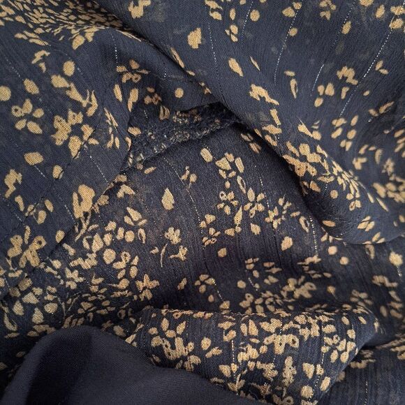Mittoshop Dark Floral Midi Tiered Dress Balloon Sleeves Shimmer Gold Dark Small - Picture 7 of 9